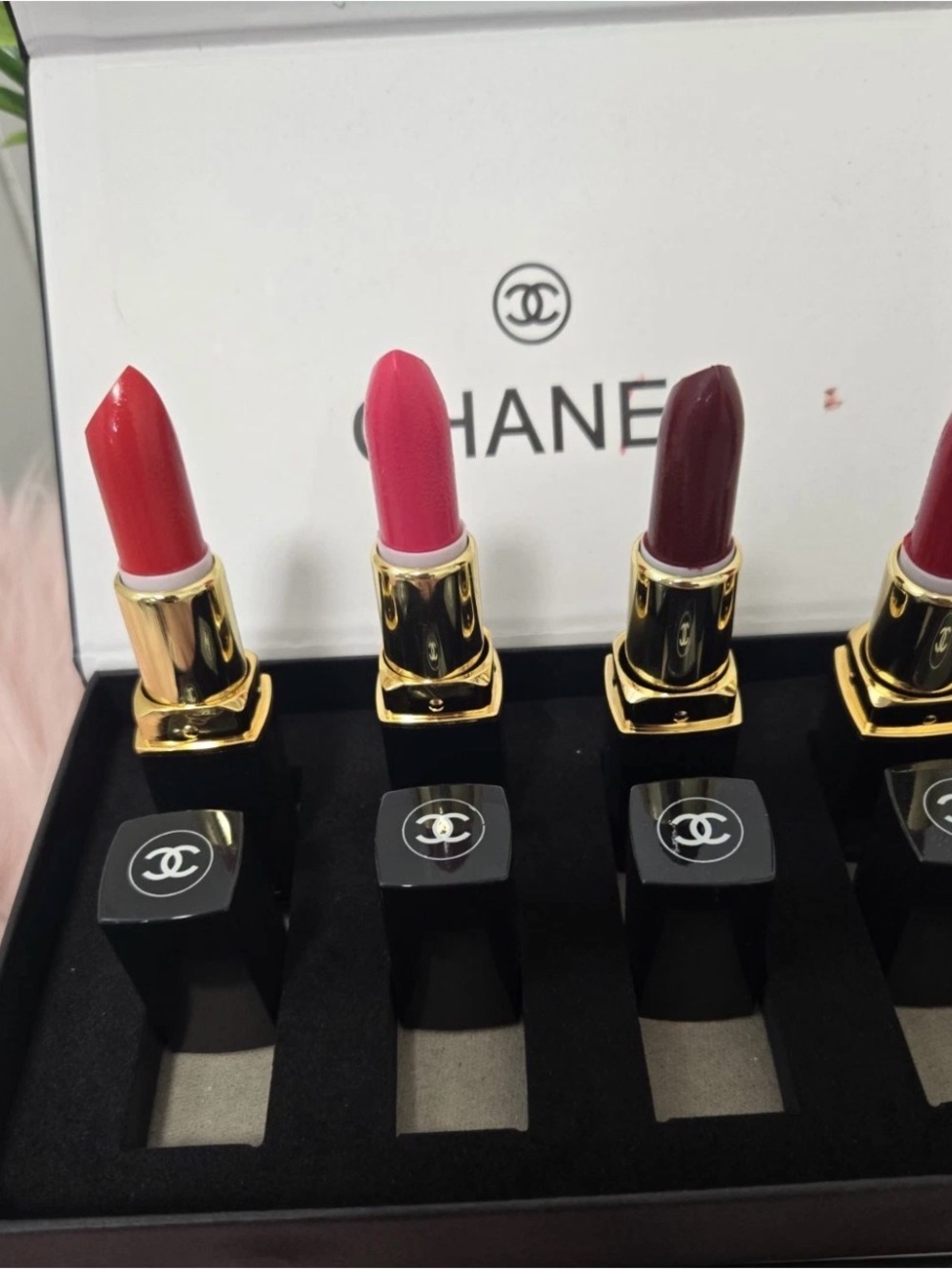 CHANEL Lipstick Set — Bright Red, Vibrant Pink, Deep Berry